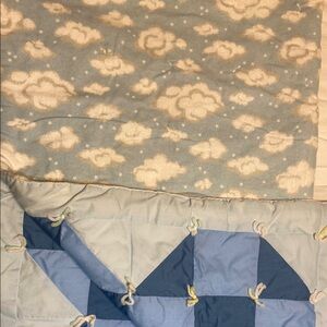Handmade Reversible Blue Patchwork Baby Quilt Geometric Design